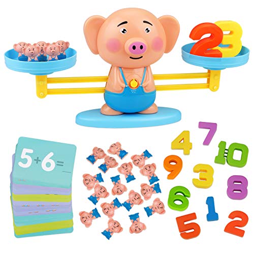 Aitbay Balance Cool Math Game for Toddlers Ages 3-5, Piggy Educational Counting Toys STEM Preschool Number Learning Games for 3 4 5 Year Old Boys and Girls (63 Piece)