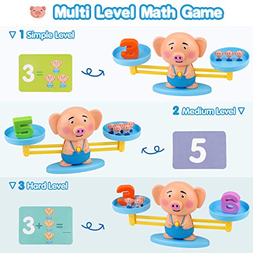 Aitbay Balance Cool Math Game for Toddlers Ages 3-5, Piggy Educational Counting Toys STEM Preschool Number Learning Games for 3 4 5 Year Old Boys and Girls (63 Piece)