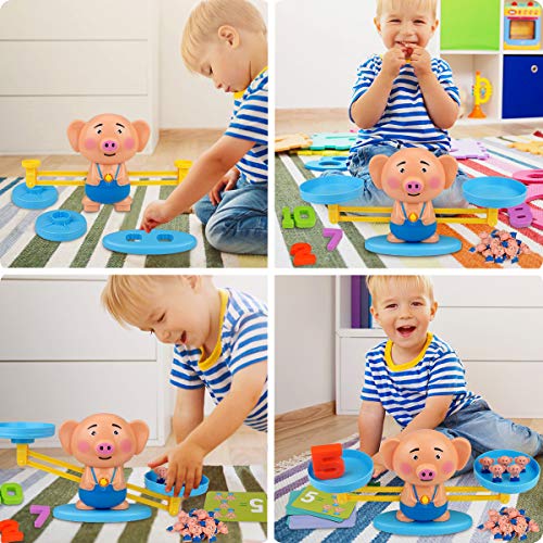 Aitbay Balance Cool Math Game for Toddlers Ages 3-5, Piggy Educational Counting Toys STEM Preschool Number Learning Games for 3 4 5 Year Old Boys and Girls (63 Piece)