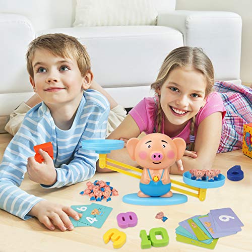 Aitbay Balance Cool Math Game for Toddlers Ages 3-5, Piggy Educational Counting Toys STEM Preschool Number Learning Games for 3 4 5 Year Old Boys and Girls (63 Piece)