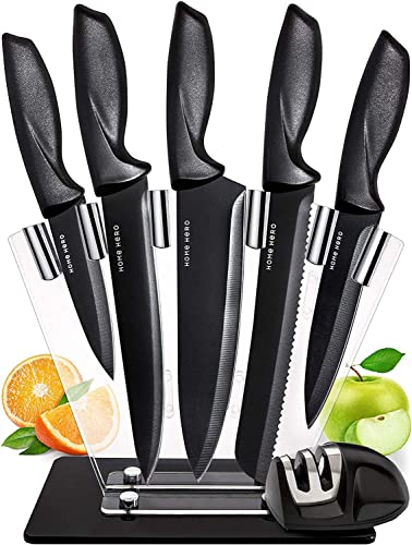 7 Piece Kitchen Knife Set with Block - Black