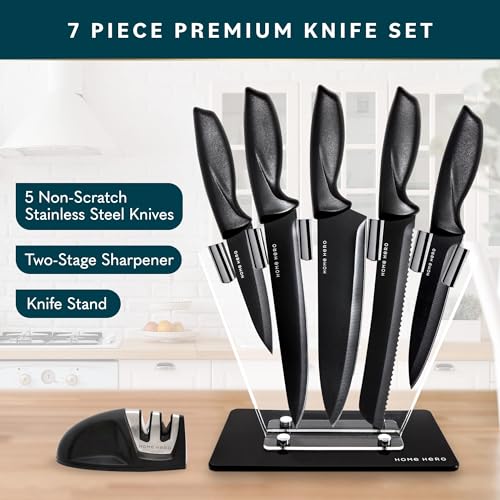 7 Piece Kitchen Knife Set with Block - Black