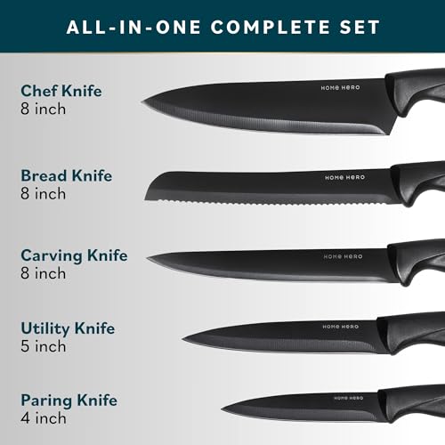 7 Piece Kitchen Knife Set with Block - Black
