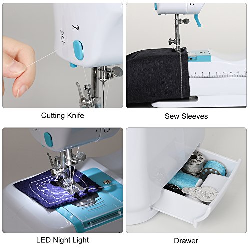 NEX Portable Sewing Machine Double Speeds for Beginner Art Craft 12 Stitches, Blue