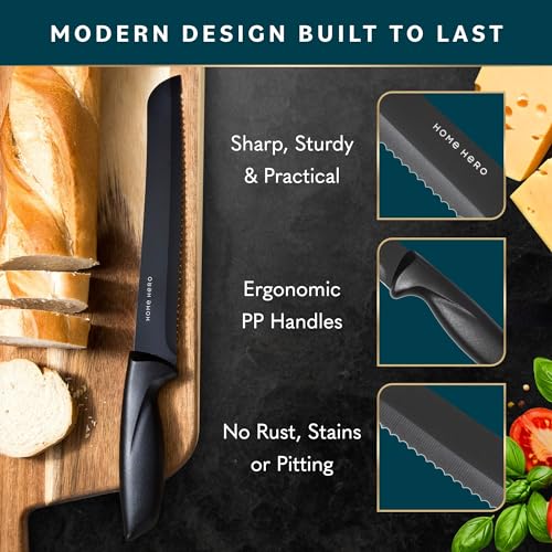 7 Piece Kitchen Knife Set with Block - Black