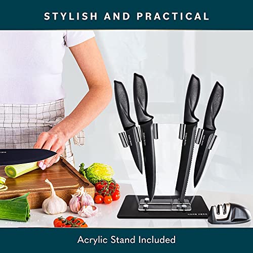 7 Piece Kitchen Knife Set with Block - Black