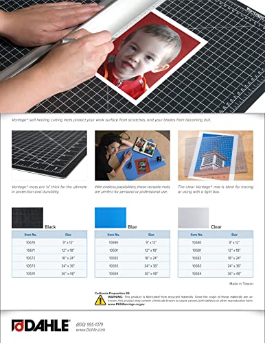 Dahle Vantage 10691 Self-Healing Cutting Mat, 12"x18", 1/2" Grid, 5 Layers for Max Healing, Perfect for Crafts & Sewing, Blue