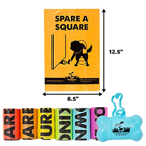 Downtown Pet Supply Dog Poop Bags (500 CT - Rainbow with Sayings Bags & 1 Dispenser) Waste Bag Dispenser Clips to Dog Leashes Bags & Dog Harnesses- Poop Scoop Bags are Leak-Proof Bags & Unscented