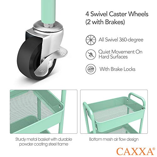CAXXA 3-Tier Rolling Metal Storage Organizer - Mobile Utility Cart with Caster Wheels