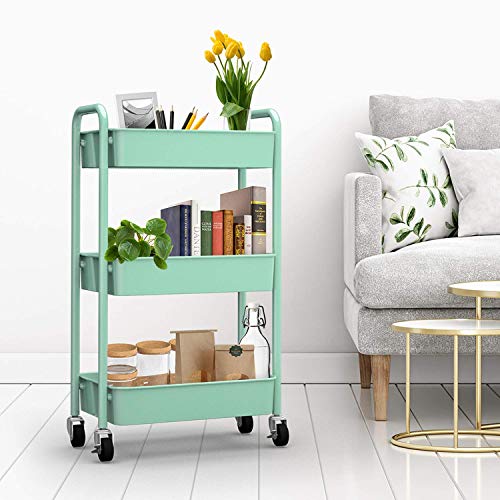 CAXXA 3-Tier Rolling Metal Storage Organizer - Mobile Utility Cart with Caster Wheels