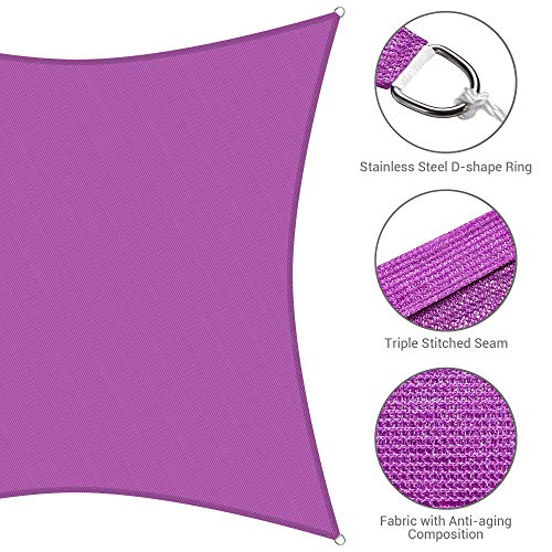 Yescom 1 Pack 16'x16' Square Sun Shade Sail Red 97% UV BlockOutdoor Patio Pool Garden Yard Lawn Carport Cover Net Awning Canopy