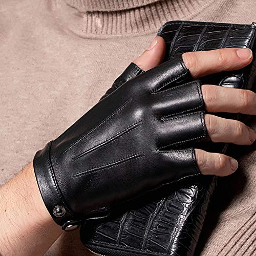 Fingerless Driving Gloves PU Faux Leather Outdoor Sport Half Finger Glove for Men Women Teens (Fleece Lined, M)