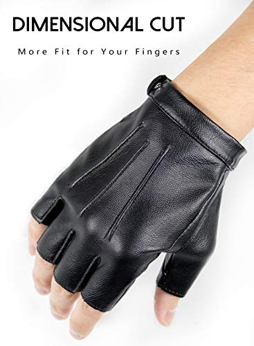Fingerless Driving Gloves PU Faux Leather Outdoor Sport Half Finger Glove for Men Women Teens (Fleece Lined, M)