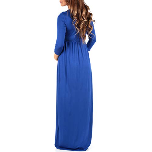 Mother Bee Maternity V-Neck 3/4 Sleeve Ruched Waist Dress RoyalBlue