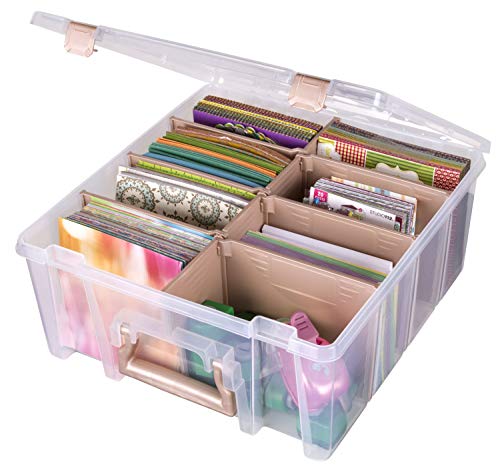 ArtBin 6990RK Super Satchel Double Deep, Portable Art & Craft Organizer with Handle, [1] Plastic Storage Case, Clear with Rose Gold Accents