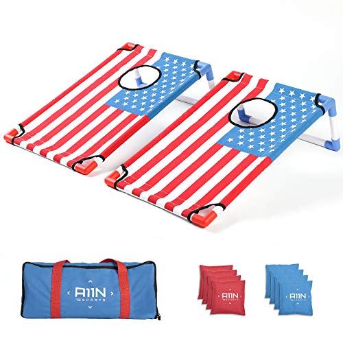 A11N SPORTS Portable PVC Framed Cornhole Game Set with 8 Bean Bags & Carrying Bag American Flag Pattern
