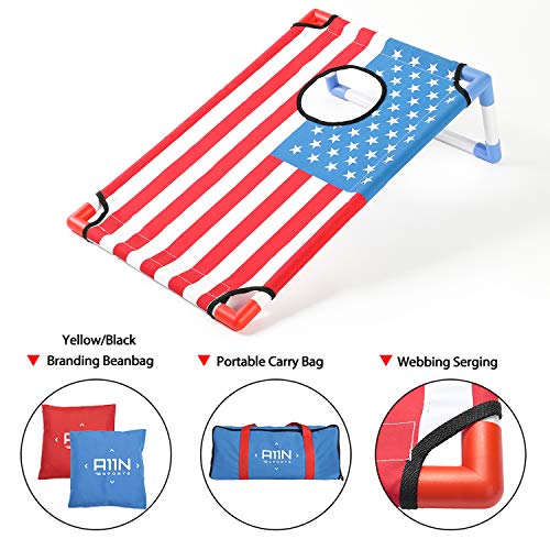 A11N SPORTS Portable PVC Framed Cornhole Game Set with 8 Bean Bags & Carrying Bag American Flag Pattern
