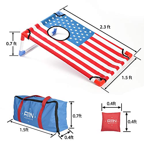 A11N SPORTS Portable PVC Framed Cornhole Game Set with 8 Bean Bags & Carrying Bag American Flag Pattern