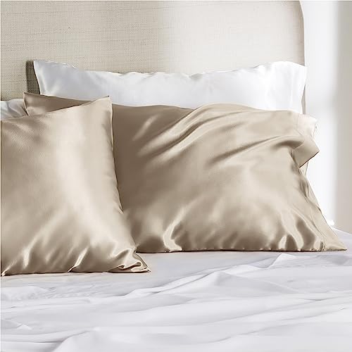 Bedsure Satin Pillowcase for Hair and Skin Queen - Taupe Silk Pillowcase 2 Pack 20x30 inches - Satin Pillow Cases Set of 2 with Envelope Closure