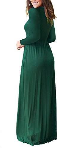 GRECERELLE Women Long Sleeve Long Maxi Fall Casual Dresses Dark Green-Medium