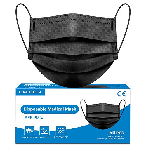 Black Disposable Face Mask 3 Layer 50 PCS Breathable Comfortable Mask