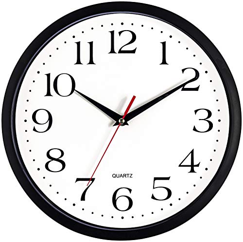 Black Wall Clock - Silent Non Ticking, 12 Inch