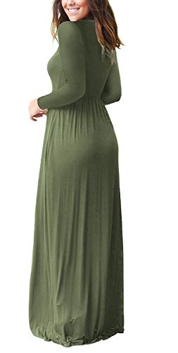 GRECERELLE Women's Long Sleeve Long Maxi Dresses Plus Size with Side Pocket Army Green-Small