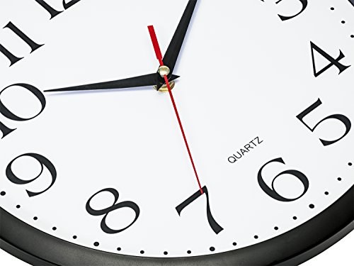 Black Wall Clock - Silent Non Ticking, 12 Inch