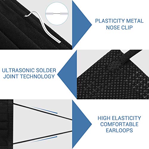 Black Disposable Face Mask 3 Layer 50 PCS Breathable Comfortable Mask