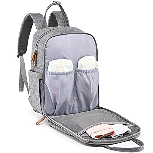 Diaper Bag Backpack, RUVALINO Multifunction Travel Back Pack Maternity Baby Changing Bags, Large Capacity, Waterproof and Stylish, Gray
