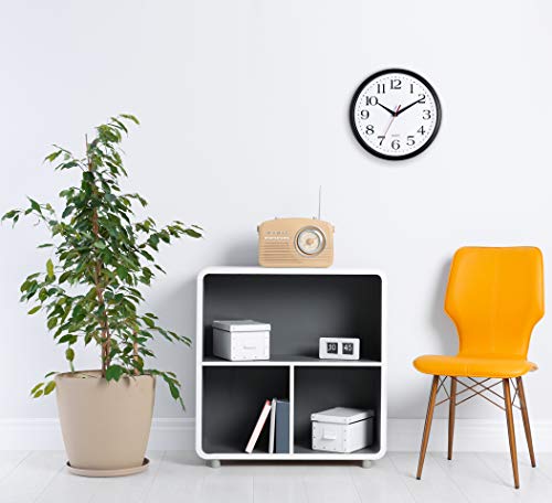 Black Wall Clock - Silent Non Ticking, 12 Inch
