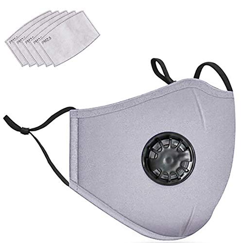 Irisvito Dust Cotton Cloth Mask, Washable Reusable Mask with Cord Locks Filter Element Breathing Valve Outdoor Sports Face Maskï¼with 5 Filtersï¼