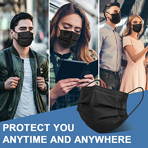 Black Disposable Face Mask 3 Layer 50 PCS Breathable Comfortable Mask