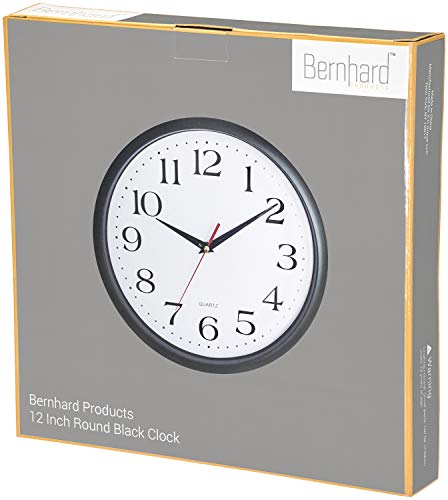 Black Wall Clock - Silent Non Ticking, 12 Inch