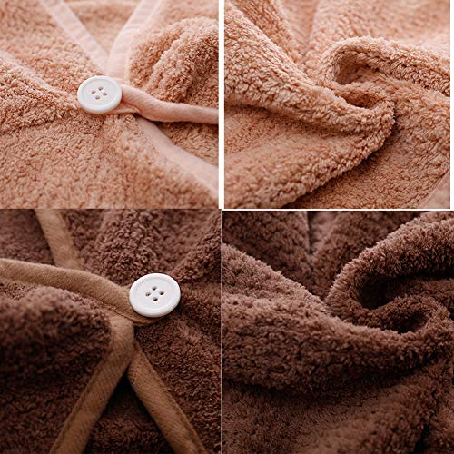 M-bestl 2 Pack Hair Drying Towels, Hair Wrap Towels, Super Absorbent Microfiber Hair Towel Turban with Button Design to Dry Hair Quickly(Coffee& Pink)