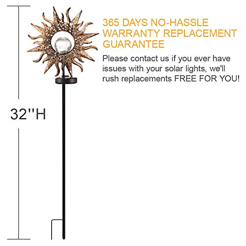 EOYIZW Solar Lights Outdoor Decorative, Solar Garden Lights 2 Pack Metal Sun Crackle Glass Globe Stake Waterproof Garden Decor for Outside Lights Pathway, Yard, Landscape Ornament