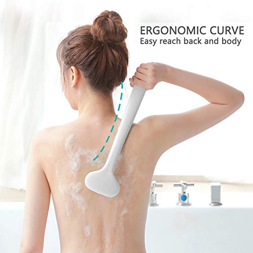 Bath Body Brush with Comfy Bristles Long Handle Gentle Exfoliation Improve Skin's Health and Beauty Wet or Dry Brushing Back Scrubber for Shower (White)
