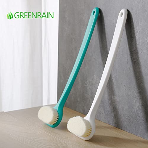 Bath Body Brush with Comfy Bristles Long Handle Gentle Exfoliation Improve Skin's Health and Beauty Wet or Dry Brushing Back Scrubber for Shower (White)