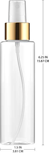 BAR5F Fine Misting Spray Bottles with Gold Trim, Dust Caps, 4 oz | Plastic, Clear, Refillable, BPA Free Atomizers | Fine Mist Spraying for DIY Beauty Products, Facial Sprays, Aromatherapy | Pack of 6
