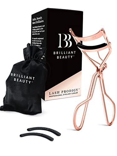 Brilliant Beauty Eyelash Curler - Award Winning - With Satin Bag & Refill Pads - No Pinching, Just Dramatically Curled Eyelashes & Lash Line in Seconds. Get Gorgeous Eye Lashes Now!