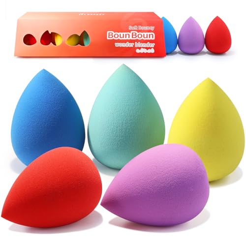 BEAKEY 5 Pcs Makeup Sponge Set Blender Beauty Foundation Blending Sponge, Flawless for Liquid, Cream, and Powder, Multi-colored Makeup Sponges
