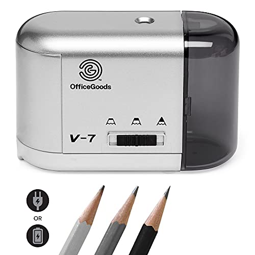 Silver Electric & Battery Operated Pencil Sharpener - Compact & Portable for Colored Pencils, Artists, Office, School & Home