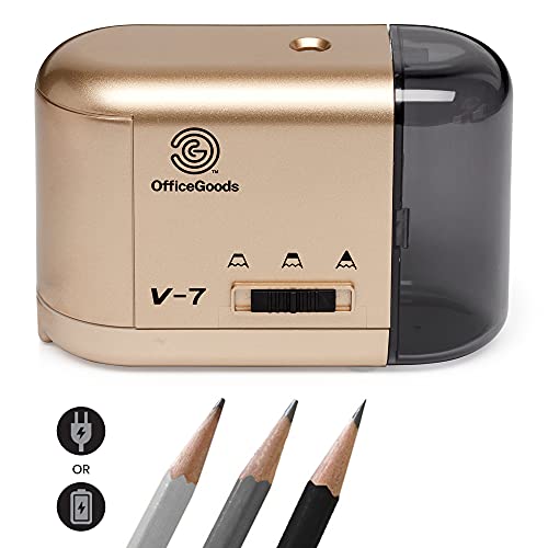 Gold Electric & Battery Operated Pencil Sharpener - Compact & Portable for Colored Pencils, Artists, Office, School & Home