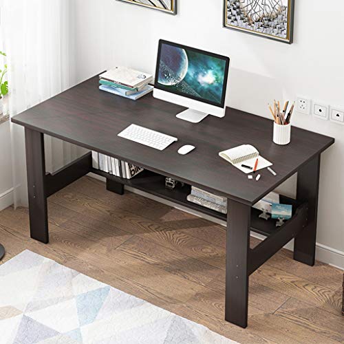 39" Computer Desk for Home Office Living Room,Wooden Smooth Desktop Table Corner Writing Study Desk with Two Layers Storage Book Shelf,Save Space (Black)