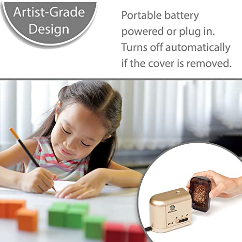 Gold Electric & Battery Operated Pencil Sharpener - Compact & Portable for Colored Pencils, Artists, Office, School & Home