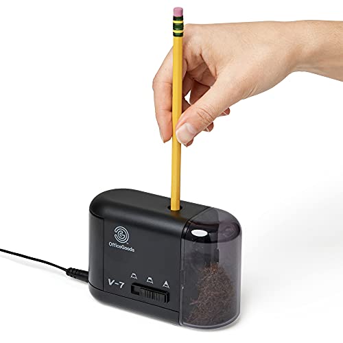 OfficeGoods Electric & Battery Operated Pencil Sharpener - for Colored Pencils, Artists, Office, School & Home - Compact Reliable Fast - Sharpens Evenly Every Time for The Perfect Point (Black)