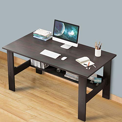 39" Computer Desk for Home Office Living Room,Wooden Smooth Desktop Table Corner Writing Study Desk with Two Layers Storage Book Shelf,Save Space (Black)
