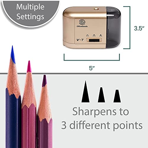 Gold Electric & Battery Operated Pencil Sharpener - Compact & Portable for Colored Pencils, Artists, Office, School & Home