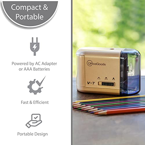 Gold Electric & Battery Operated Pencil Sharpener - Compact & Portable for Colored Pencils, Artists, Office, School & Home