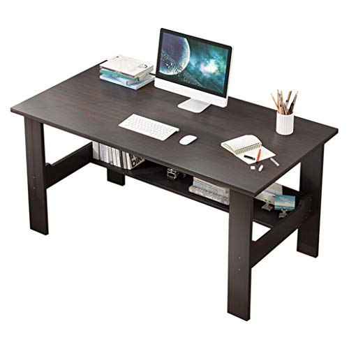 39" Computer Desk for Home Office Living Room,Wooden Smooth Desktop Table Corner Writing Study Desk with Two Layers Storage Book Shelf,Save Space (Black)